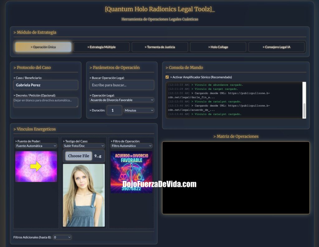 radiónica legal,software radiónico,justicia cuántica,universo holográfico,física cuántica legal,protección legal energética,resolver juicios,ganar casos legales,filtros radiónicos,operaciones holográficas,herramientas legales cuánticas,defensa energética,artillería radiónica,holographic universe,legal manifestation tool,metafísica legal,programa de radiónica,Quantum Holo Radionics,defensa espiritual legal,asistente AI legal