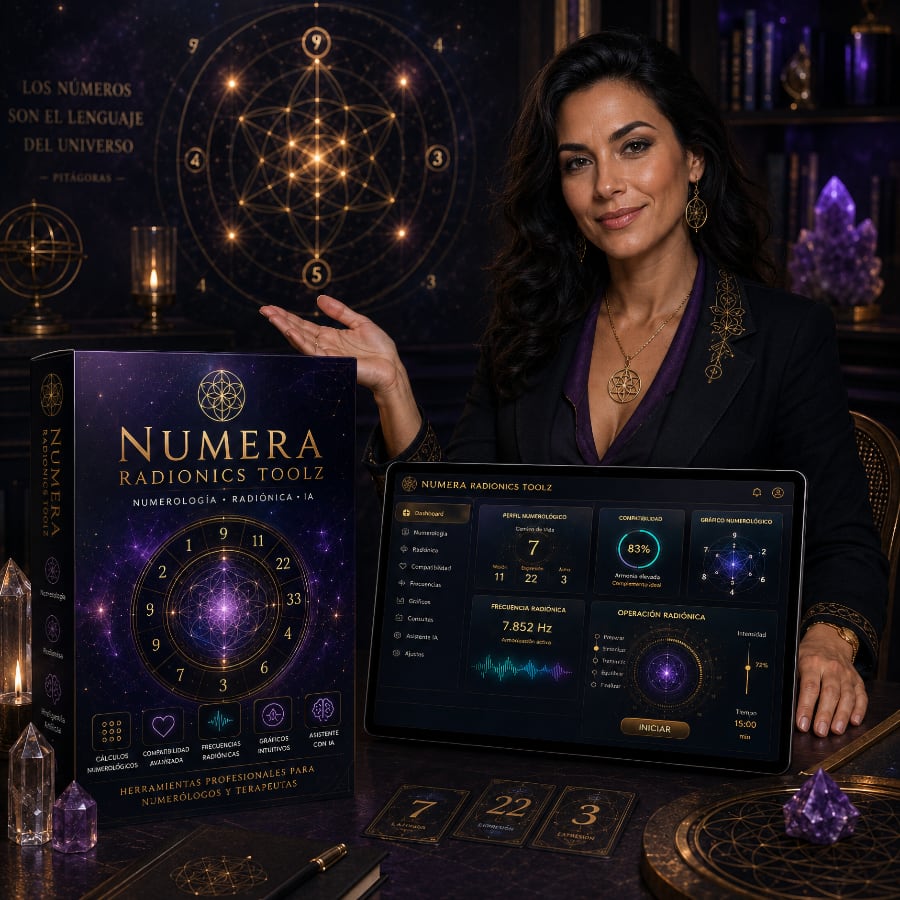 Numera Radionics Toolz,software de numerología,numerología avanzada,numerología radiónica,radionica numerologica,app numerologica,programa de numerología,numerología con IA,inteligencia artificial esotérica,operaciones radiónicas,software radiónico,radionica espiritual,carta numerológica,camino de vida,número de destino,número del alma,compatibilidad numerológica,calendario numerológico,ciclos personales,pináculos numerológicos,deudas kármicas,nombres numerológicos,optimización de nombres,frecuencias solfeggio,oráculo IA,manifestación radiónica,metafísica digital,software esotérico,herramientas holísticas,Dojo Fuerza de Vida