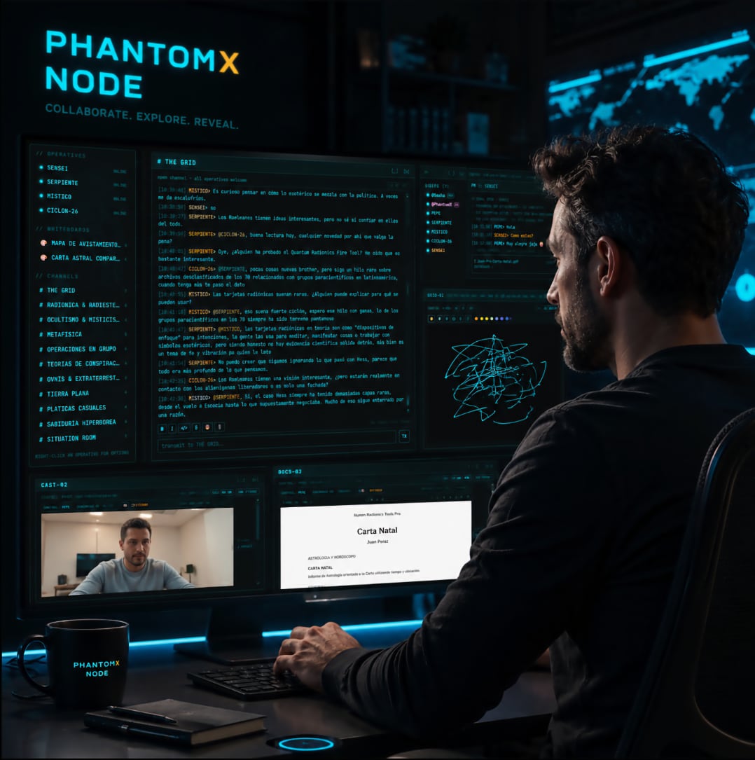 PhantomX Node,software de comunicación privada,chat cifrado P2P,mensajería segura para Windows,colaboración en tiempo real,red privada entre nodos,software para equipos remotos,compartir archivos de forma segura,salas de video privadas,pizarras colaborativas,revisión de documentos en línea,walkie talkie para Windows,plataforma de colaboración privada,chat sin número telefónico,comunicación cifrada entre usuarios,software Windows 10,software Windows 11,asistente de inteligencia artificial,comunidades privadas,mensajería efímera