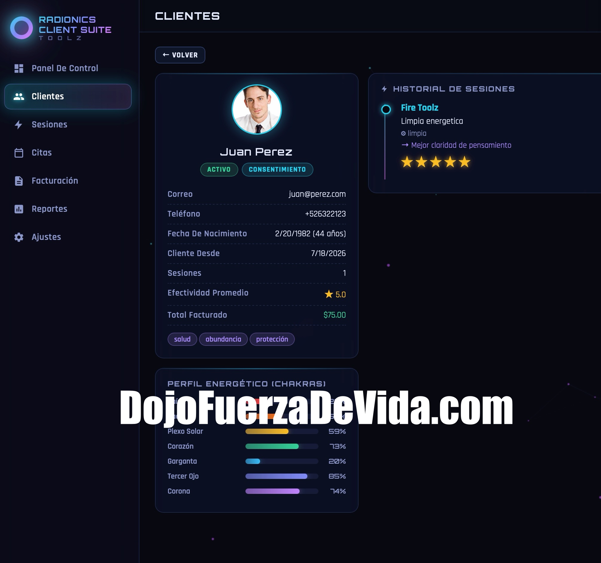 Radionics Clients Suite Toolz,software para radiónica,CRM para terapeutas holísticos,gestión de clientes radiónica,historial de sesiones,agenda para terapeutas,facturación de consultas,informes de clientes,software para radiestesia,programa para Reiki,gestión de consultas de tarot,software para astrólogos,CRM offline,software para Windows y Mac,Quantum Radionics Fire Toolz,registro de operaciones radiónicas,administración de terapias holísticas,base de datos de clientes,agenda de consultas espirituales,software para profesionales metafísicos