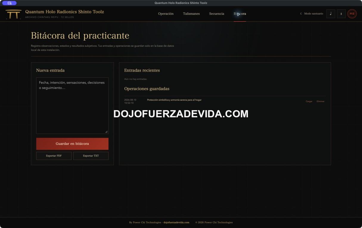 Bitácora del practicante con operaciones guardadas