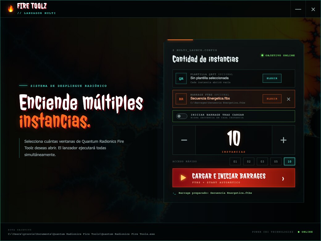 Barrage FTBS preparado para inicio automático en Lanzador Fire Toolz Multi