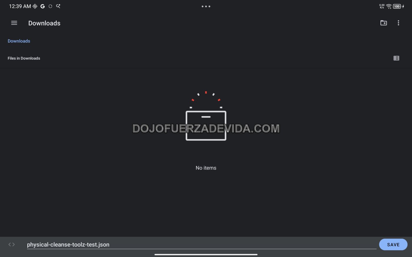 Selector nativo de Android para guardar una sesión de Cleansing Toolz