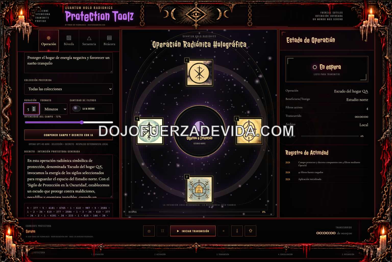 quantum holo radionics protection toolz screenshot 01 01 operation Interfaz principal de una operación de Protection Toolz