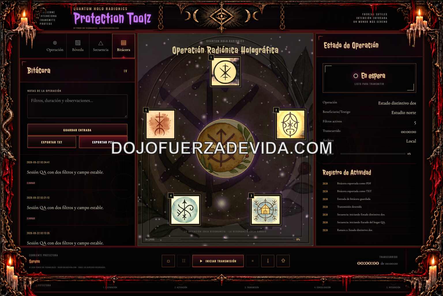 quantum holo radionics protection toolz screenshot 06 06 journal Bitácora y exportación de sesiones